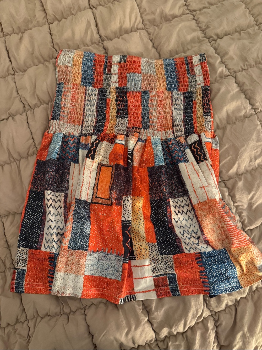 SHEIN Orange and Blue Patchwork Smocked Tube Top - Picture 2 of 2